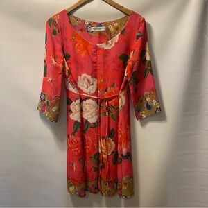 Sz M- Rinascimento Coral Pink Floral 3/4 Sleeve Dress